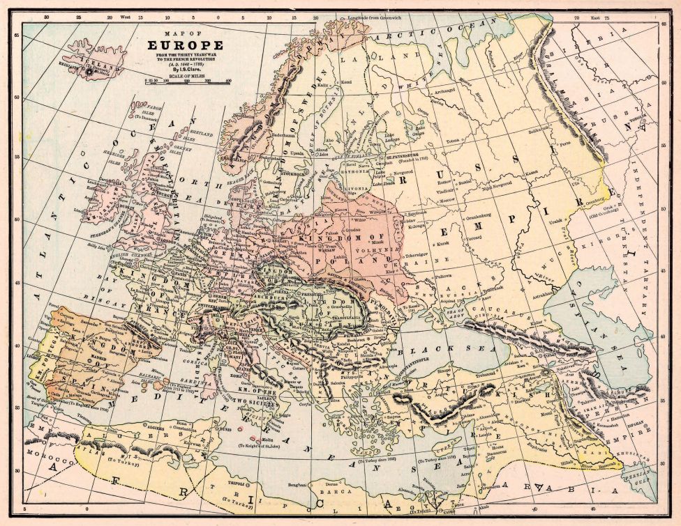 Карта Европы от Тридцатилетней войны до Французской революции