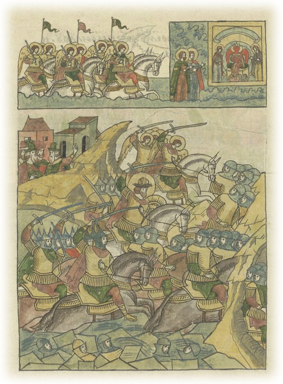 Ледовое побоище. Великий князь Александр Ярославич разбивает немцев на Чудском озере. Воины Александра бьют бегущих с поля врагов на льду на протяжении семи верст до Суболичского берега. 50 знатных немецких мужей и воевод берут в плен и приводят в Новгоро