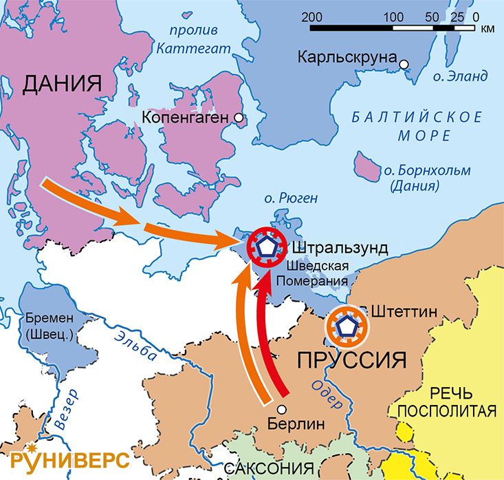 Северная война 1700-1721. Карта кампаний 1712–1715 гг. Действия в Померании