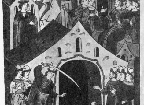 Дмитрий Михайлович убивает Юрия Даниловича Московского в Орде. Из «Царственного летописца»