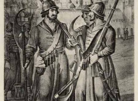 Одежда и вооружение стрельцов XVI—XVII вв. Литография XIX века