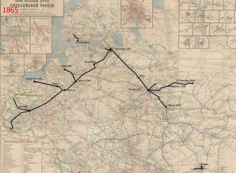 Карта железных дорог России на 1865 г.