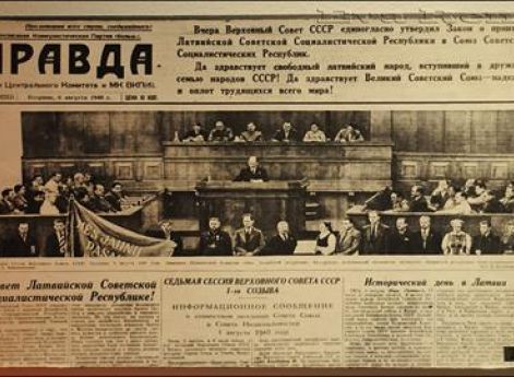 Статья в газете «Правда», приветствующая Латвию в составе СССР