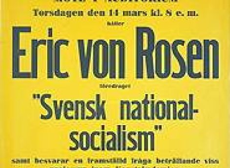 Объявление о докладе графа Эрика фон Розена «Шведский национал-социализм»