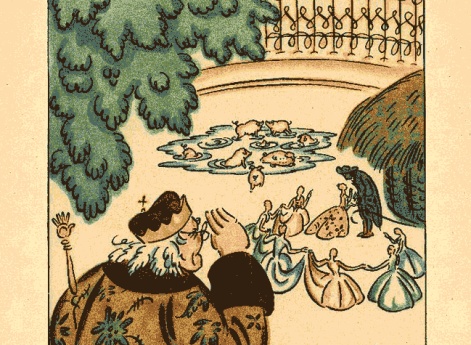 «Что это за сборище у свиных закуток? – спросил император, выйдя на балкон. Иллюстрация в книге