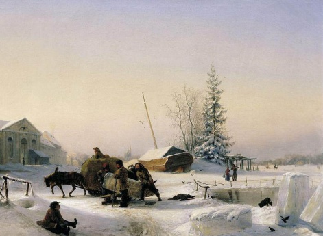 Возка льда (Зимний вид бывшего винного городка на Васильевском острове в Петербурге на Чёрной речке)