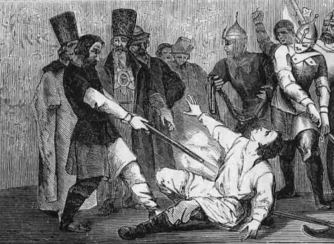 Обратив затем свою ярость против несчастного Димитрия, они выбросили жестоко изувеченное тело его