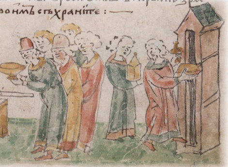 Приношение греками в Переяславце даров Святославу Игоревичу; передача по повелению Святослава греческих даров на сохранение