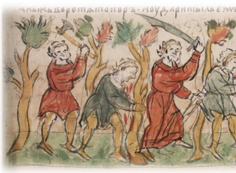 Расправа Яна Вышатича и его отровков в лесу под Белоозером со смердами, присоединившимися к кудесникам-волхвам