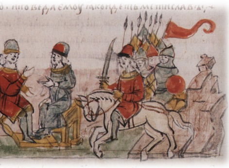 Предупреждение Ярославом Святославичем брата Олега Святославича о походе Мстислава Владимировича Новгородского; приход Мстислава с дружиной к Ростову.