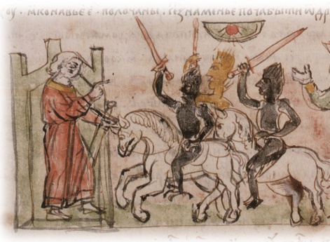 Аллегорическое изображение морового поветрия в Полоцке: бесы на конях, нападающие в дневное время на жителей города