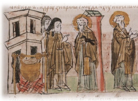 Помощь черноризца Исакия в поварне; поимка черного ворона по прихоти повара — тезки Исакия.