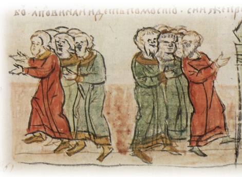 Решение киевлян на вече: одним идти к погребу для освобождения дружины, а другим — к княжескому двору.