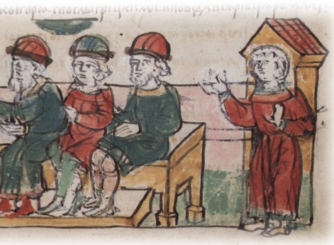 Прием Игорем русских и греческих послов и обсуждение с ними условий мирного договора.