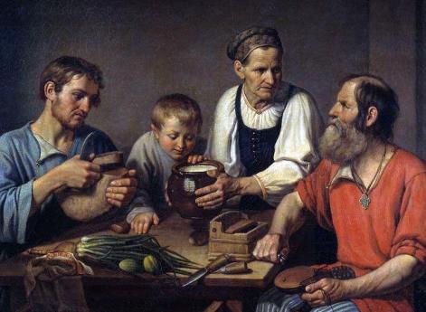 Крестьянское семейство перед обедом.