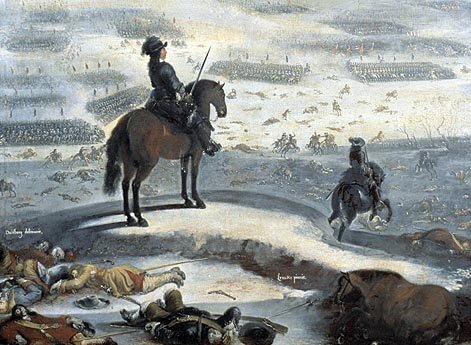 Карл X командует переходом своей армии по льду замерзшего пролива Большой Бельт