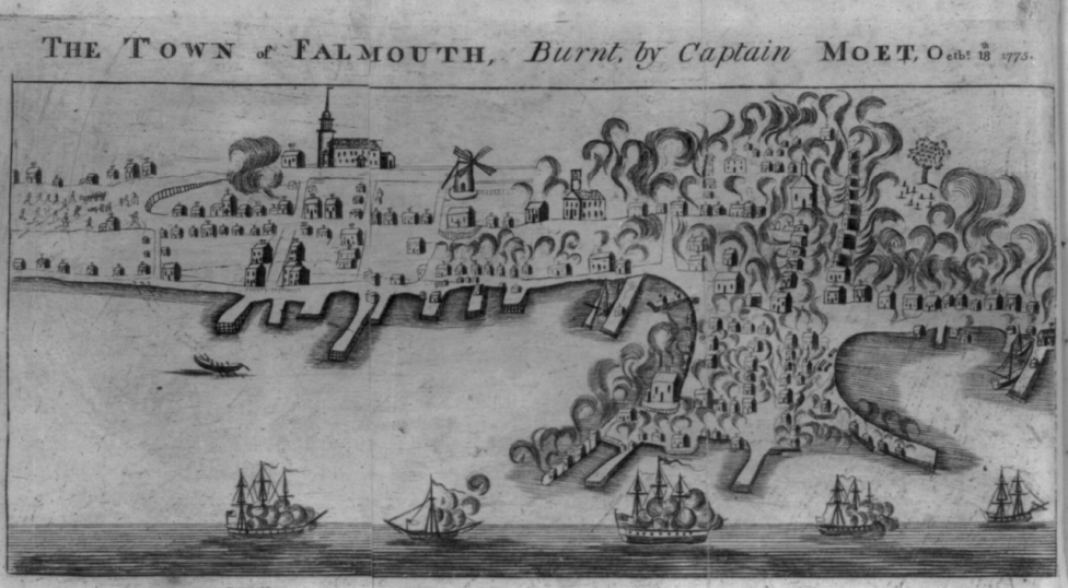Сожжение Фалмута, 1775 год. Гравюра 1782 года 