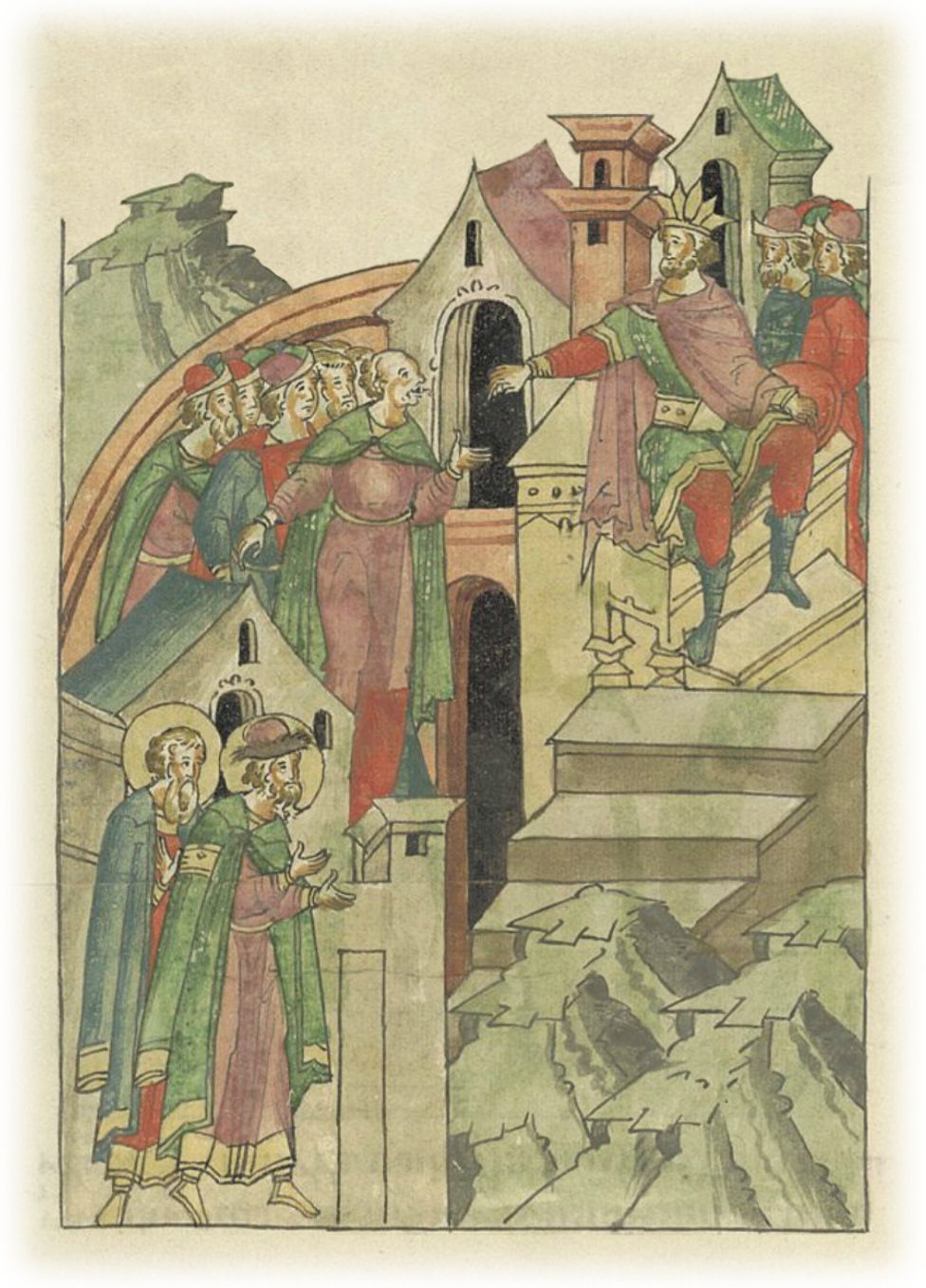 Елдега добавляет, что якобы князь Михаил Черниговский не только не хочет поклониться их богам, но и ругает всех, кто в них веруют. Батый приходит в ярость от этих слов и велит отдать князя мучителям.