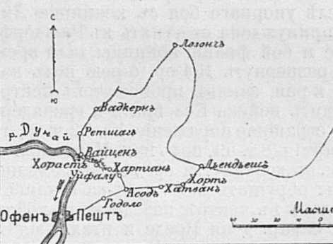 Район столкновения русской армии с венгерскими войсками 3 и 5 июля 1849 года у города Вайцена