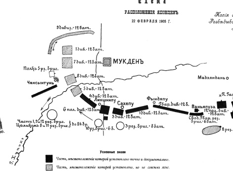 Схема расположения японцев 22 февраля 1905 года