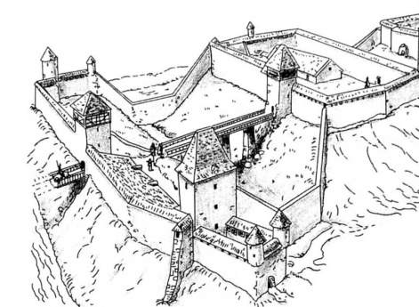 Реконструкция облика замка Феллин в ливонские времена.