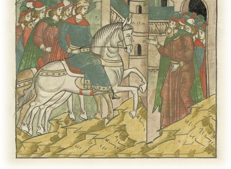 Черниговский князь Михаил Всеволодович идет в Новгород. Новгородцы с радостью принимают его.