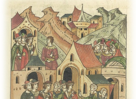 Князь Михаил Ярославич Тверской дает наставления своему сыну Константину и просит его и княгиню не никогда не забывать и не презирать его.