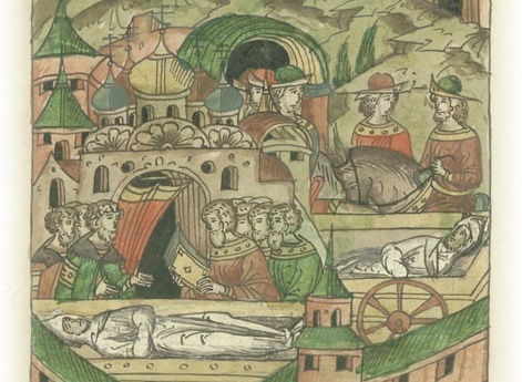 Кончина князя Нижнего Новгорода Ивана Васильевича и его похороны в Москве в церкви святого архангела Михаила.