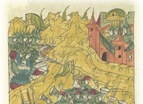 Языки говорят воеводам царя Ивана Васильевича, что магистр окопался большим рвом вокруг города Рындола, бьет из пушек и пищалей и приступает к Рындолу.